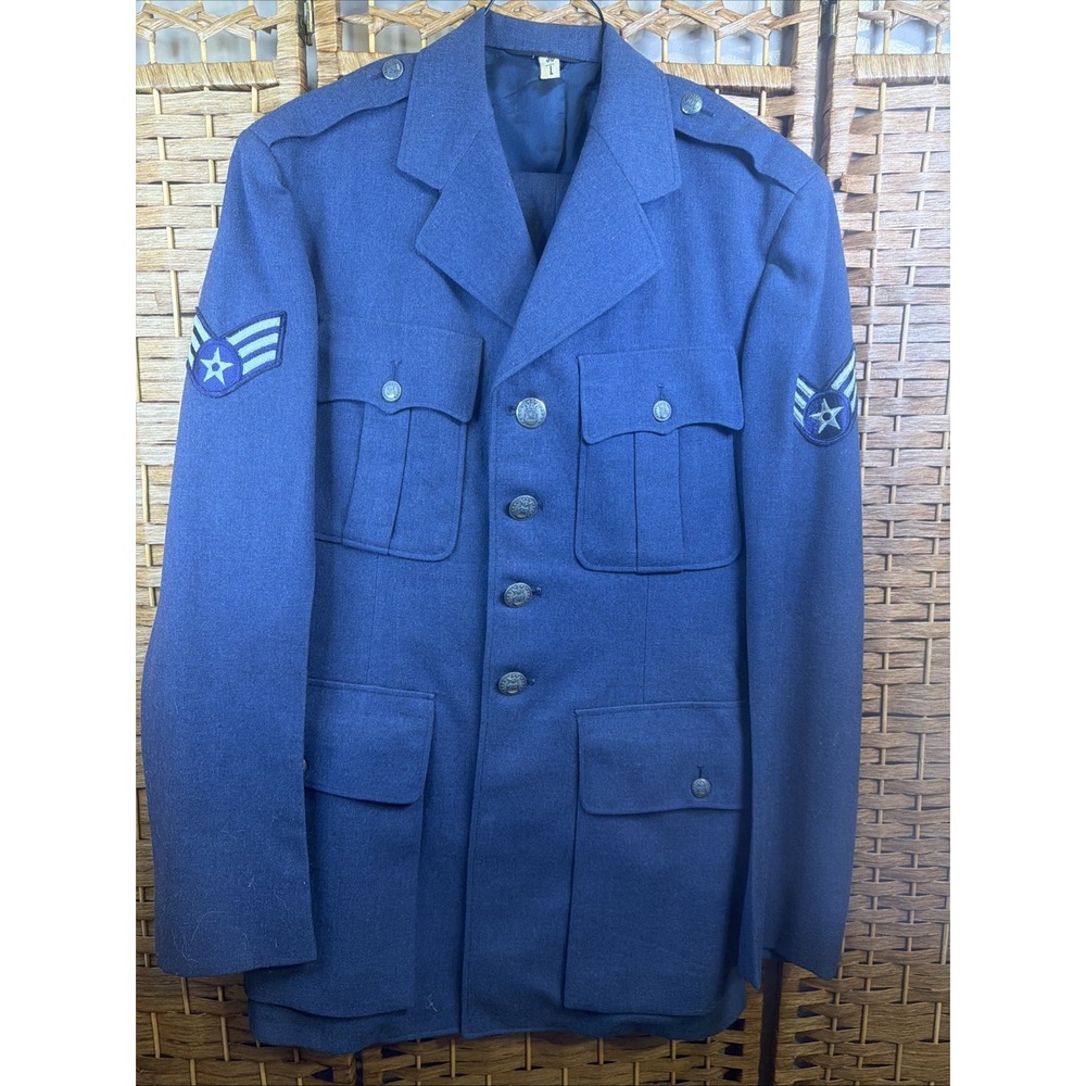 Vintage USAF US Air Force Blue Wool Dress Uniform Set Jacket Pants Size 36 L